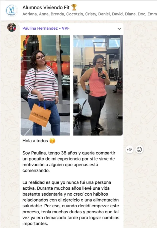 Antes y después de alumna de Viviendo Fit